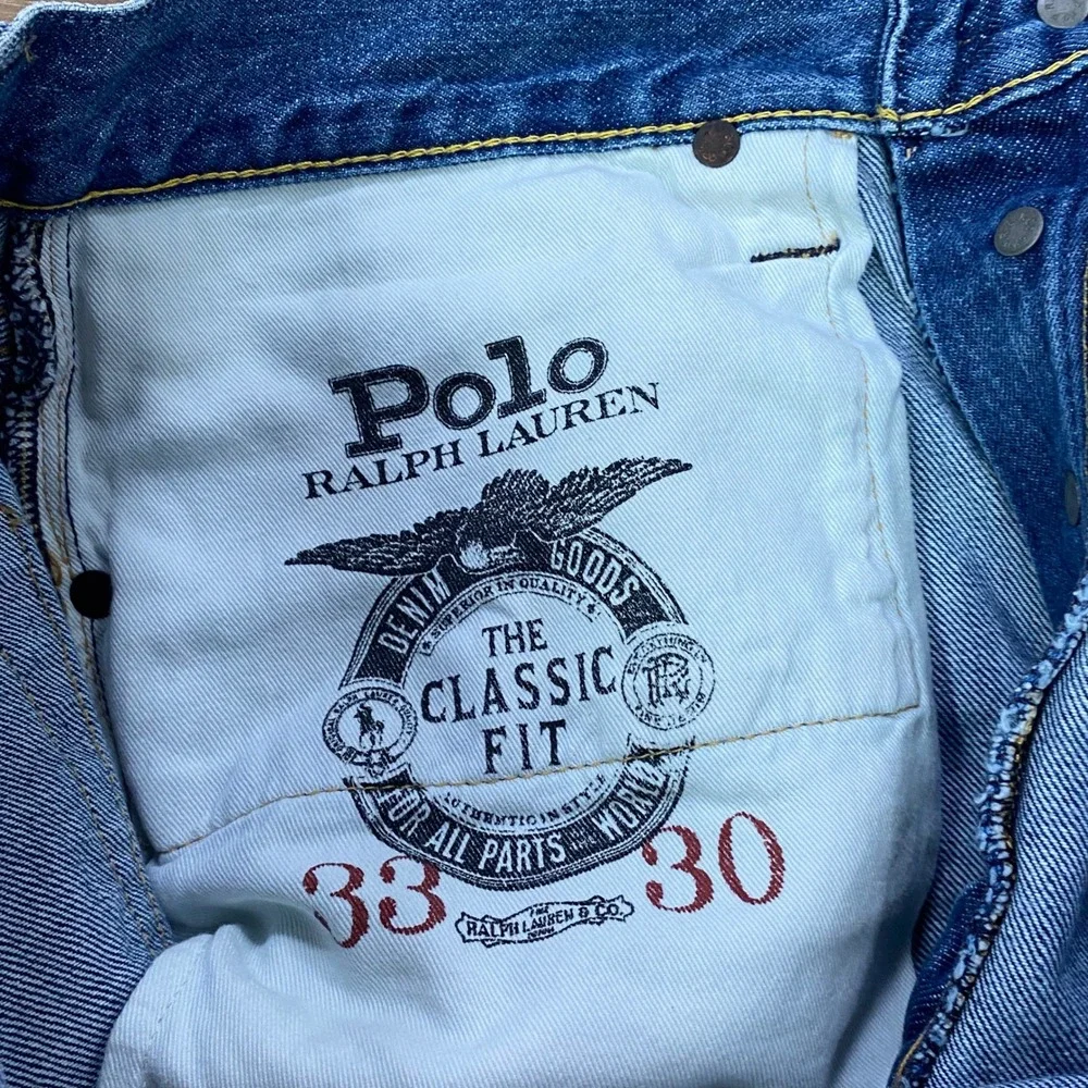 Polo Ralph Lauren Jeans 33x30 Classic Fit Distressed Cotton Denim Blue Straight